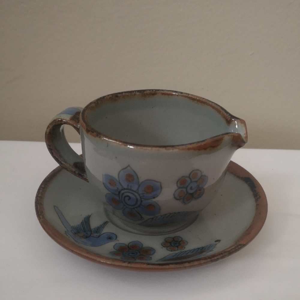 Beautiful Ken Edwards Creamer, Matching Underplate Pottery Bird Butterfly Signed